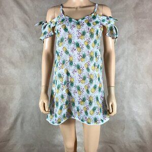 MIKEN SWIM Pineapple Print Cold-Shoulder Chiffon Cover-Up Dress NWT XS